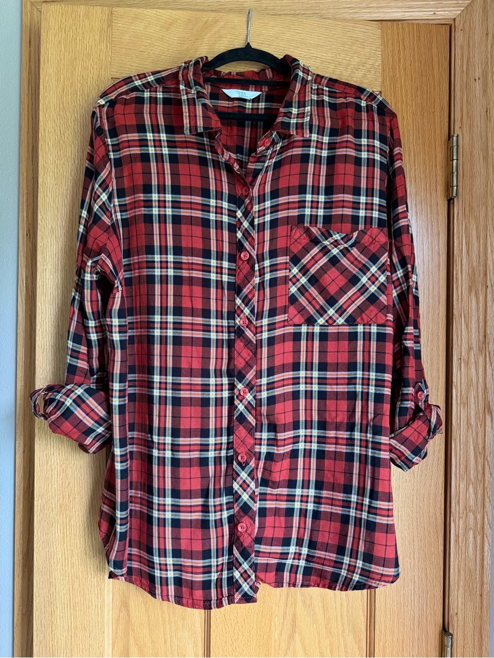 Plaid Roll Tab Button Down Shirt XL 16-18 Spiced Cider Combo Time and Tru